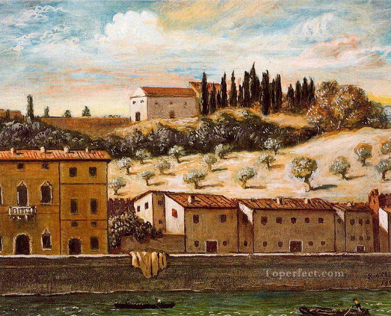 florence the banks of arno Giorgio de Chirico Metaphysical surrealism Oil Paintings